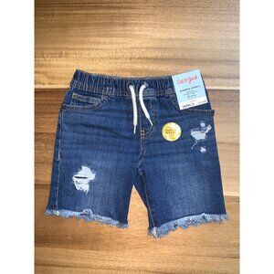 Cat & Jack Boys Blue Denim Distressed Flexible Drawstring Bermuda Shorts Size XS